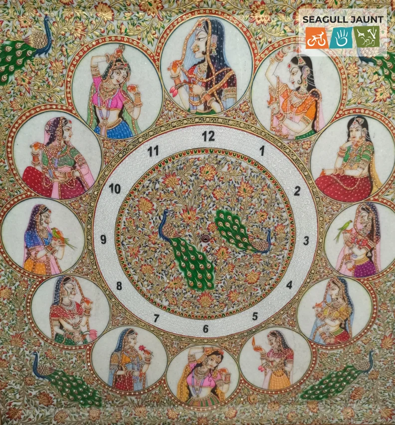 Real gold enameling work on marble clocks and marble vases, Jaipur, India